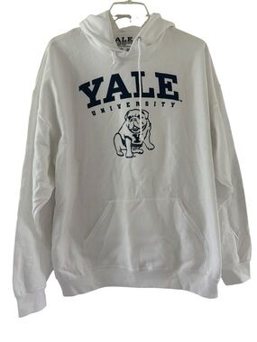 Yale University Bulldogs Hoodie White Pullover Handsome Dan Mascot 2XL